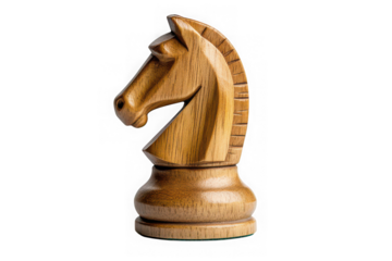Wooden chess knight piece detailed carved art game strategy competition tournament woodwork object isolated on transparent background