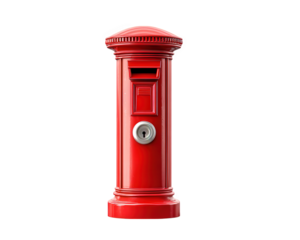 Red post box cylindrical shape isolated on transparency background classic design metal material vintage style secure lock mail delivery cheerful mood
