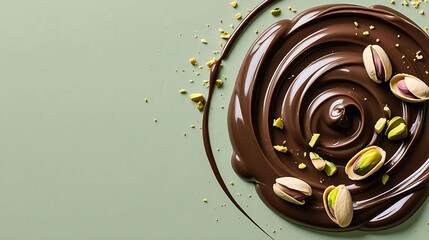 Trend Dubai chocolate with pistachio nut paste and kataifi doug. Trendy cocoa spread dessert banner