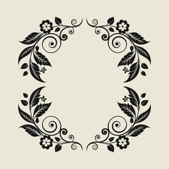 Elegant floral swirl silhouette corner decoration, vintage ornamental design, decorative vector art element