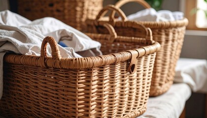 Stylish Woven Baskets In Soft Light