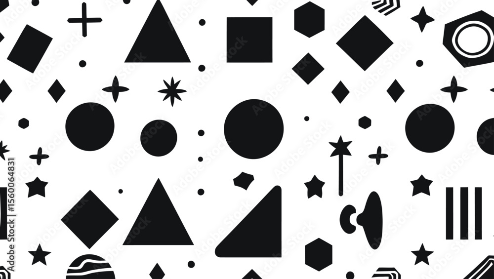 Poster black and white geometric pattern with circles squares triangles and stars