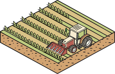 Industrial Tractor Vehicle Illustration Set Featuring Heavy Duty Machines and Equipment. Modern Industrial Tractors for Farming Construction and Cargo in Clean Line Style. Industrial Tractor Vehicle