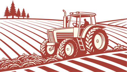 Industrial Tractor Vehicle Illustration Set Featuring Heavy Duty Machines and Equipment. Modern Industrial Tractors for Farming Construction and Cargo in Clean Line Style. Industrial Tractor Vehicle