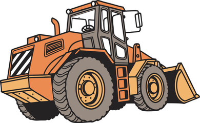 Industrial Tractor Vehicle Illustration Set Featuring Heavy Duty Machines and Equipment. Modern Industrial Tractors for Farming Construction and Cargo in Clean Line Style. Industrial Tractor Vehicle