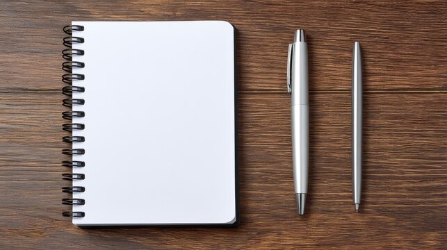 One spiral notebook laid flat on a table with copy space on both sides for design elements