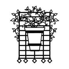 Ivy wrapped around flower pot with garden trellis base Vector illustration