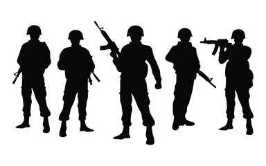 Armed Soldiers Standing Silhouette Group