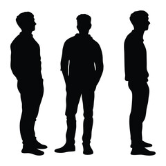 Young Man Standing in Different Poses Silhouette Set