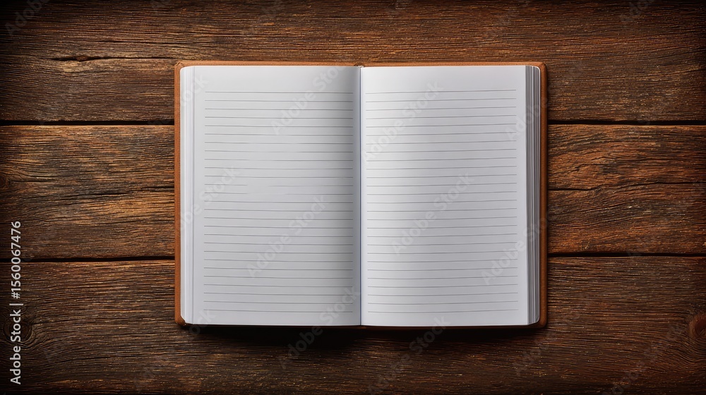 Aufkleber a single notepad with lined paper placed on a wooden surface with open space