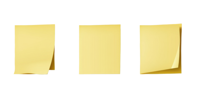 yellow sticky post it notes on white background