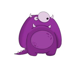 A sad purple monster on a white background 