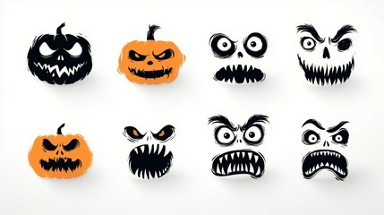 Spooky Halloween Faces Set