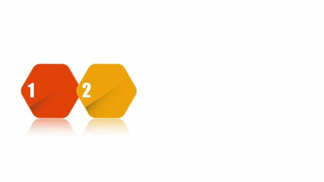 animated video of business infographics with multicolor hexagons 5, 6, 7 steps for workflow, presentation, 4k