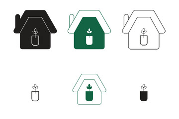 Eco house leaf icon set, farming Home icons as organic market, Plant Pot in House Symbol Vector Collection