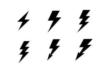 Collection of six black lightning bolt silhouettes