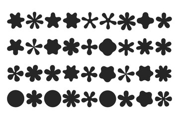 Various flower and star shapes in four rows black