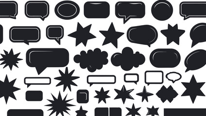 Black and White Pattern Featuring Speech Bubbles Clouds and Star Shapes