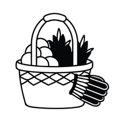 Harvest basket filled with herbs under resting gloves Vector illustration