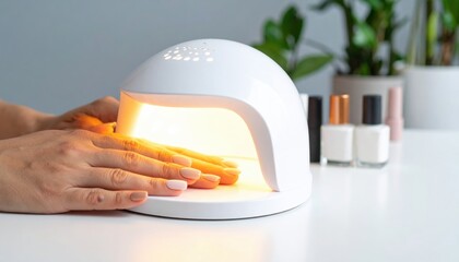 Woman's Hands Drying Nails With UV Lamp