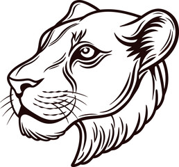 Fototapeta premium Hand drawn lioness head illustration in vintage tattoo with bold lines and detailed facial features