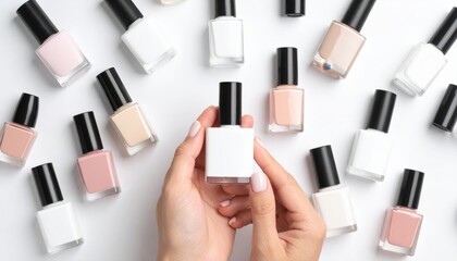 Hands Holding Nail Polish Bottles Various Colors