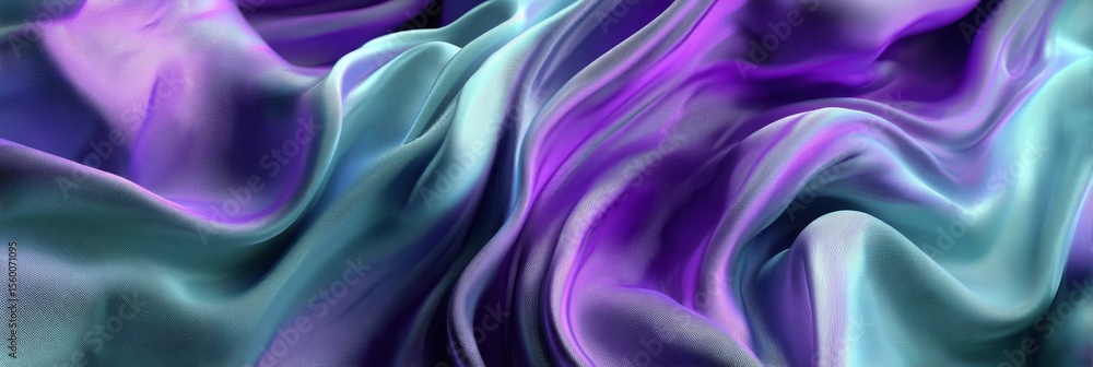 Poster abstract motion of vivid purple and blue satin waves creating a dynamic and textured visual backdrop