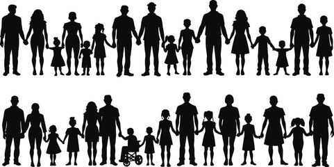 Diverse Families Holding Hands Silhouettes of Parents Children and Individuals with Disabilities
