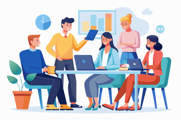 Business Team Meeting and Presentation – Modern Office Vector Illustration