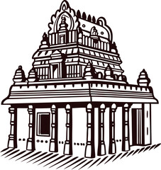Obraz premium Intricate hand drawn illustration of ancient stone temple with ornate columns and decorative roof details