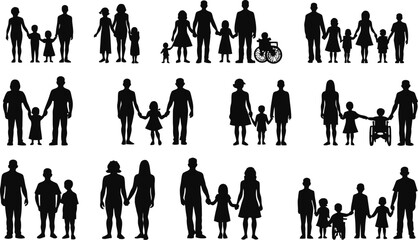 Diverse Family Silhouettes Parents and Children Holding Hands Showing Love and Support