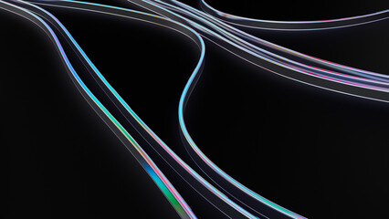 The background is an abstract black with futuristic fashion neon wavy lines. 3d rendering illustration not AI