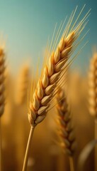 Slender wheat ear, leaf-like form, repetitive grain pattern , vertical, growth, agriculture