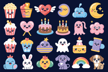 Cute Kawaii Characters and Objects Vector Sticker Pack - Adorable Doodle Set