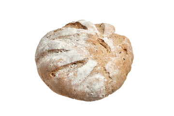Golden-brown artisan bread loaf with a rustic crust, deep scoring, and a light flour dusting....
