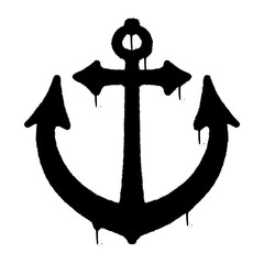 Urban graffiti icon of a sea anchor in bold black spray paint style with drips. Vector illustration with street art vibe on transparent background.  © dirtyfellas