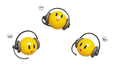 Naklejka premium 콜 센터 고객 서비스 이모지 헤드셋 Call Center Customer Service Emoji with Headset
