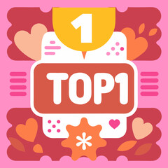 Top 1 Ranking Badge – Cute Award Banner with Hearts and Stars