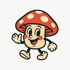Fototapeta premium Cheerful cartoon mushroom character.