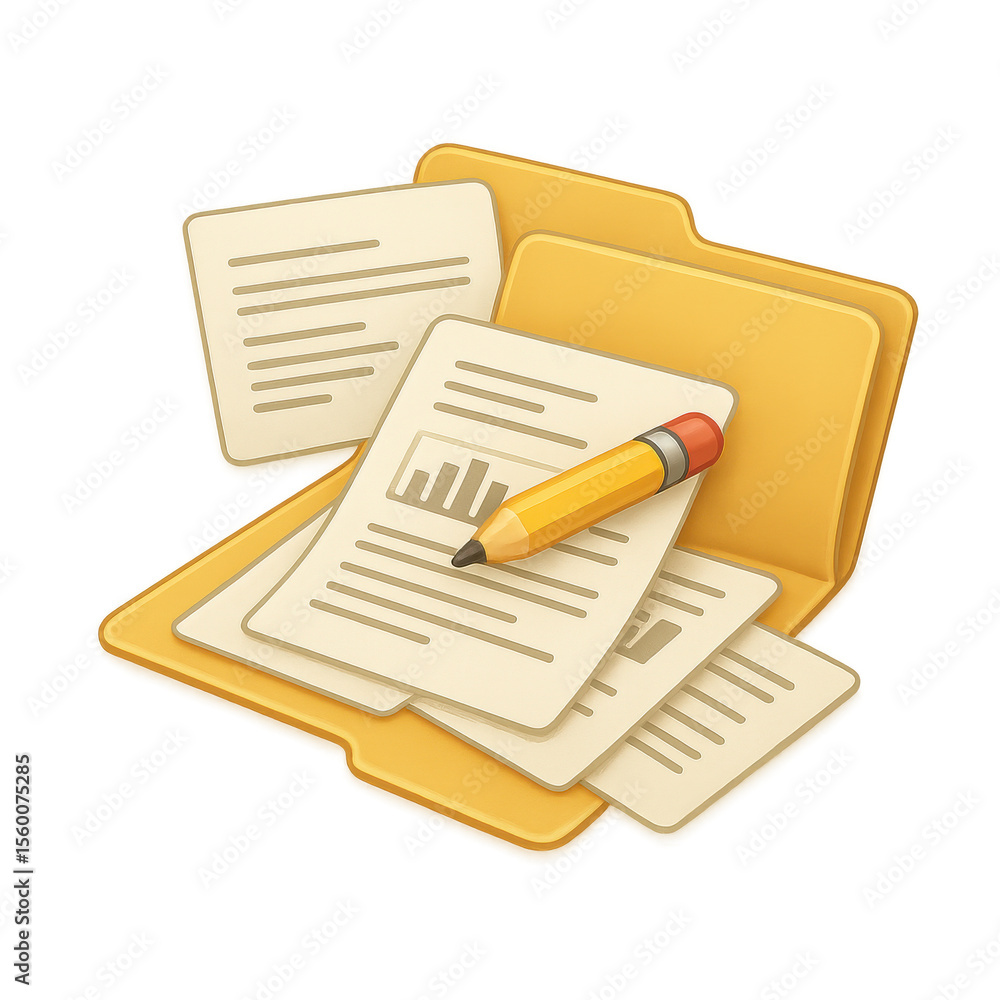 Aufkleber documents and pencil on yellow folder represent organization and productivity in office setting. thi