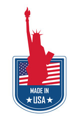 Made in USA badges set. American labels. Patriotic logo or stamp. Vector illustration.