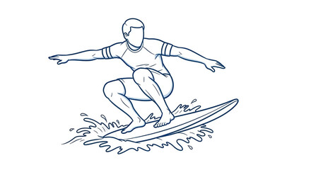 Isolated Surfer Silhouette Drawing