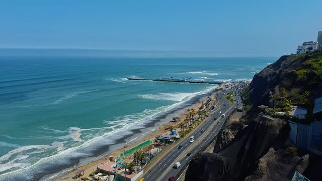 Beautiful Ocean View from Larcomar Mall in Lima, Peru on Sunny Day