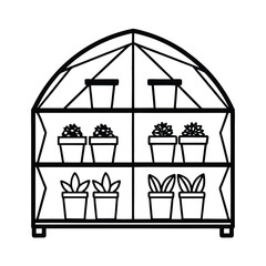Greenhouse shelf panels showing plants in multiple stages Vector illustration