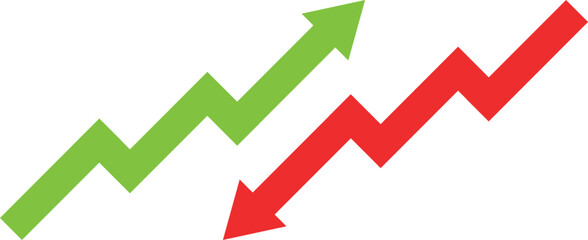 Red and Green arrow graph, stock market investment loss and growth stock market