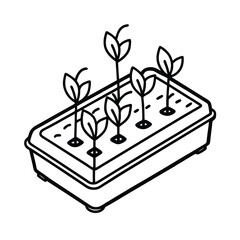Seed tray for propagation with labeled sprouts and mist Vector illustration