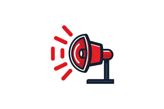 2d icon of a rotating emergency warning light or siren, minimalist design, solid red color, clean sharp lines, no shadows, isolated on a plain white background