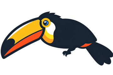 Obraz premium 2d icon of a toucan with its large, colorful beak, minimalist design, solid black, orange, and yellow colors, clean sharp lines, no shadows, isolated on a plain white background
