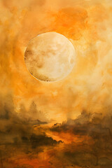 Sun And Moon in Watercolor Style