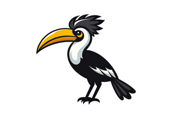 Obraz premium 2d icon of a hornbill bird, showing its large, prominent casque on its beak, minimalist design, solid black, white, and yellow colors, clean sharp lines, no shadows